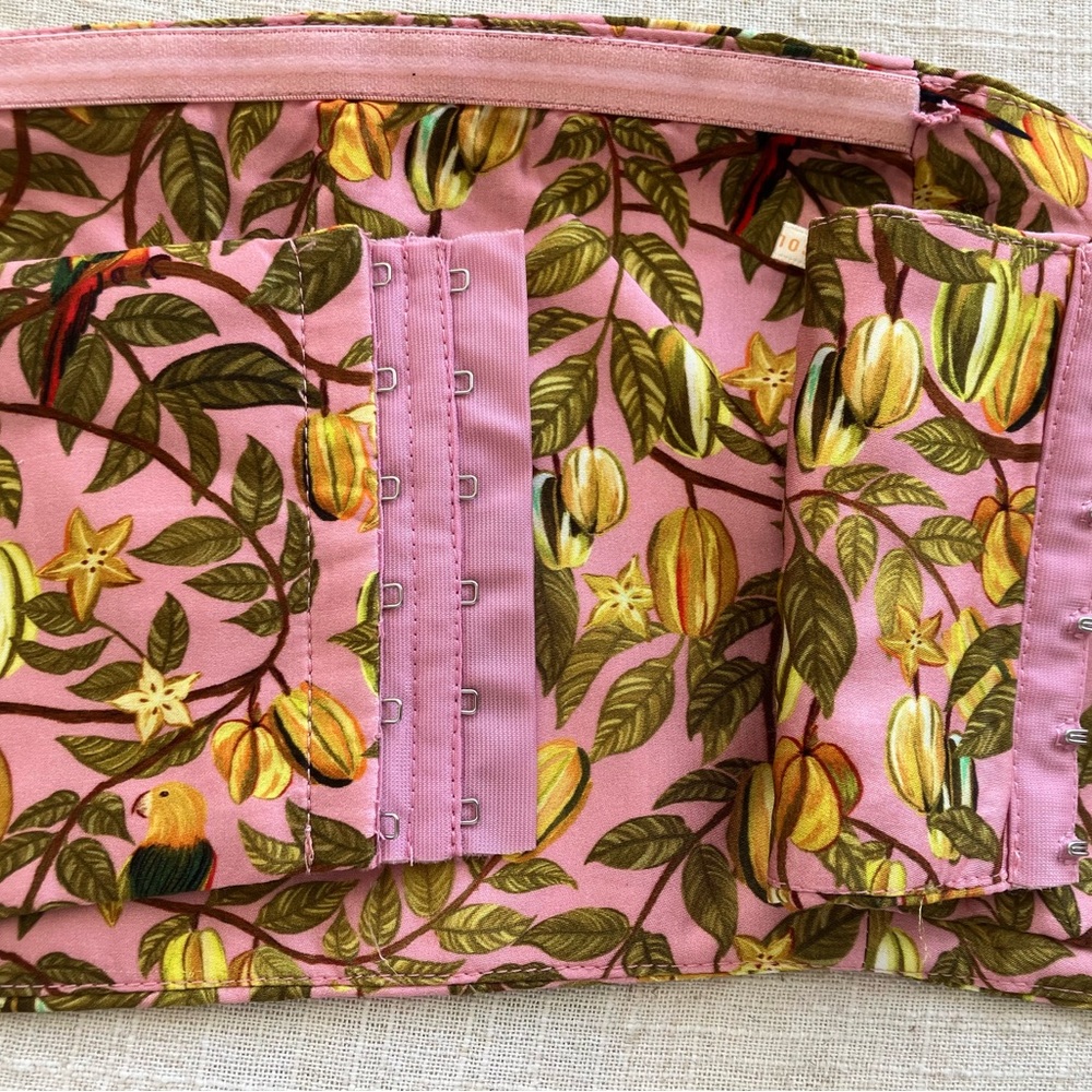 FARM Rio Anthropologie Star Fruit and birds light pink and green bandeau top. - Picture 3 of 14